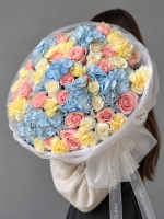 фото Дофаминовый букет L-XL с гортензией Pastel Bloom